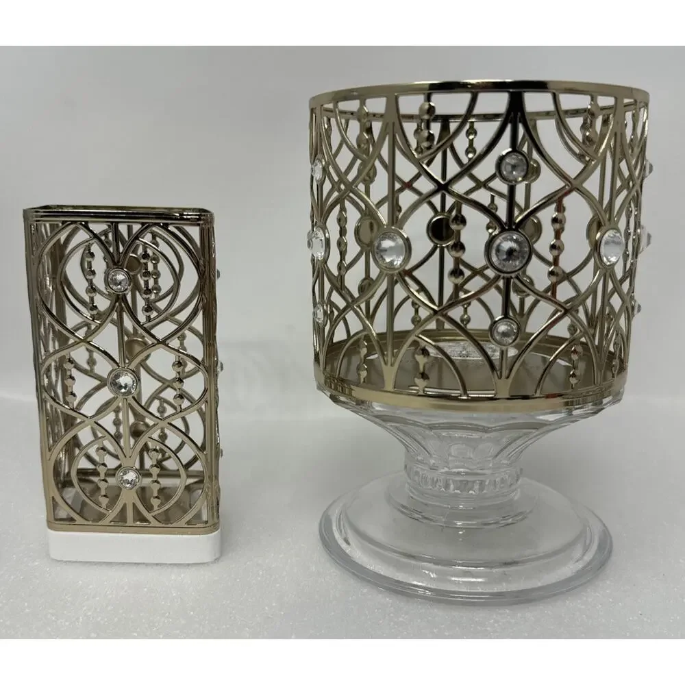 Bath & Body Works 2 Pc Glass Pedestal Candle Holder Soap Holder Matching Set - Picture 2 of 5